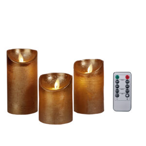 Foryouliving - LED kaarsen met bewegende vlam 3x - Koper - Copper - Afstandsbediening - Stompkaars rustiek wax - LED kaars batterij - Timer - 7.5 x 10 12.5 15 cm