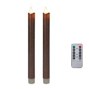 Foryouliving - LED kaarsen met bewegende vlam 2x - Brons - Bronze - Afstandsbediening - Dinerkaars rustiek wax 24.5 cm - LED kaars batterij - Timer
