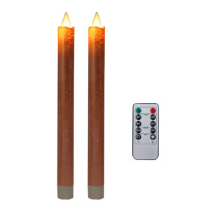 Foryouliving - LED kaarsen met bewegende vlam 2x - Koper - Copper - Afstandsbediening - Dinerkaars rustiek wax 24.5 cm - LED kaars batterij - Timer