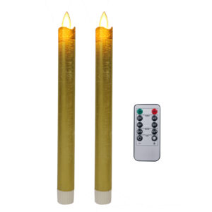 Foryouliving - LED kaarsen met bewegende vlam 2x - Goud - Gold - Afstandsbediening - Dinerkaars rustiek wax 24.5 cm - LED kaars batterij - Timer