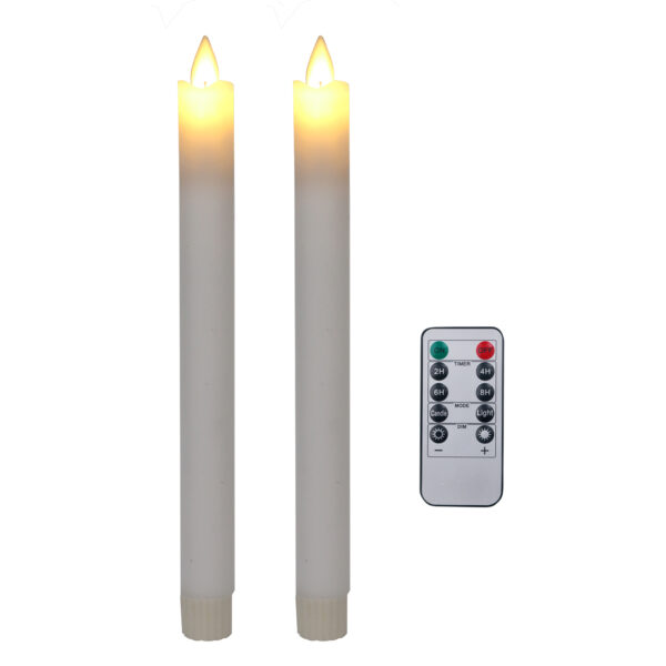 Foryouliving - LED kaarsen met bewegende vlam 2x - Wit - White - Afstandsbediening - Dinerkaars rustiek wax 24.5 cm - LED kaars batterij - Timer