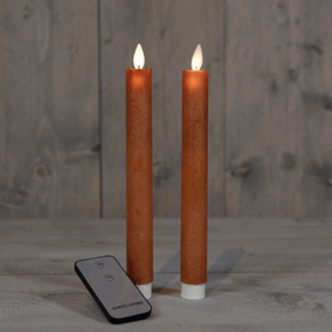 LED kaarsen met bewegende vlam 2x - Koper - Copper - Afstandsbediening - Dinerkaars rustiek wax 23 cm - LED kaars batterij