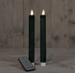 LED kaarsen met bewegende vlam 2x - Donkergroen - Dark Green - Afstandsbediening - Dinerkaars rustiek wax 23 cm - LED kaars batterij