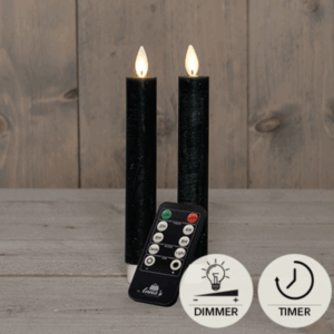 LED kaarsen met bewegende vlam 2x - 18cm klein - Donkergroen - Dark Green - Afstandsbediening - Timer - Dimmer - Dinerkaars rustiek wax - LED kaars batterij