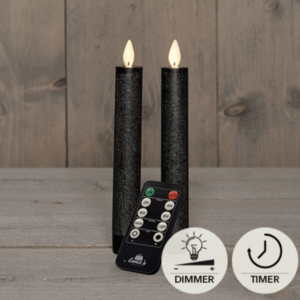 LED kaarsen met bewegende vlam 2x - 18cm klein - Antraciet - Anthracite - Afstandsbediening - Timer - Dimmer - Dinerkaars rustiek wax - LED kaars batterij