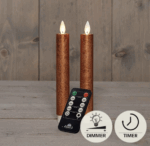 LED kaarsen met bewegende vlam 2x - 18cm klein - Koper - Copper - Afstandsbediening - Timer - Dimmer - Dinerkaars rustiek wax - LED kaars batterij