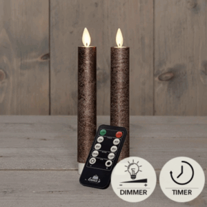 LED kaarsen met bewegende vlam 2x - 18cm klein - Brons - Bronze - Afstandsbediening - Timer - Dimmer - Dinerkaars rustiek wax - LED kaars batterij