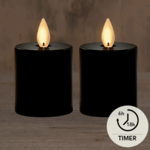 LED kaars Theelicht - 2ST KAARSEN ZWART BEWEGENDE VLAM 4,5X8CM 2X2AAA/TIMER