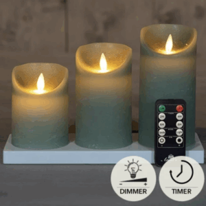 Oplaadbare LED stompkaars - LED kaarsen met bewegende vlam - Groen - Green - Oplaadstation en Afstandbediening - Timer - Dimmer